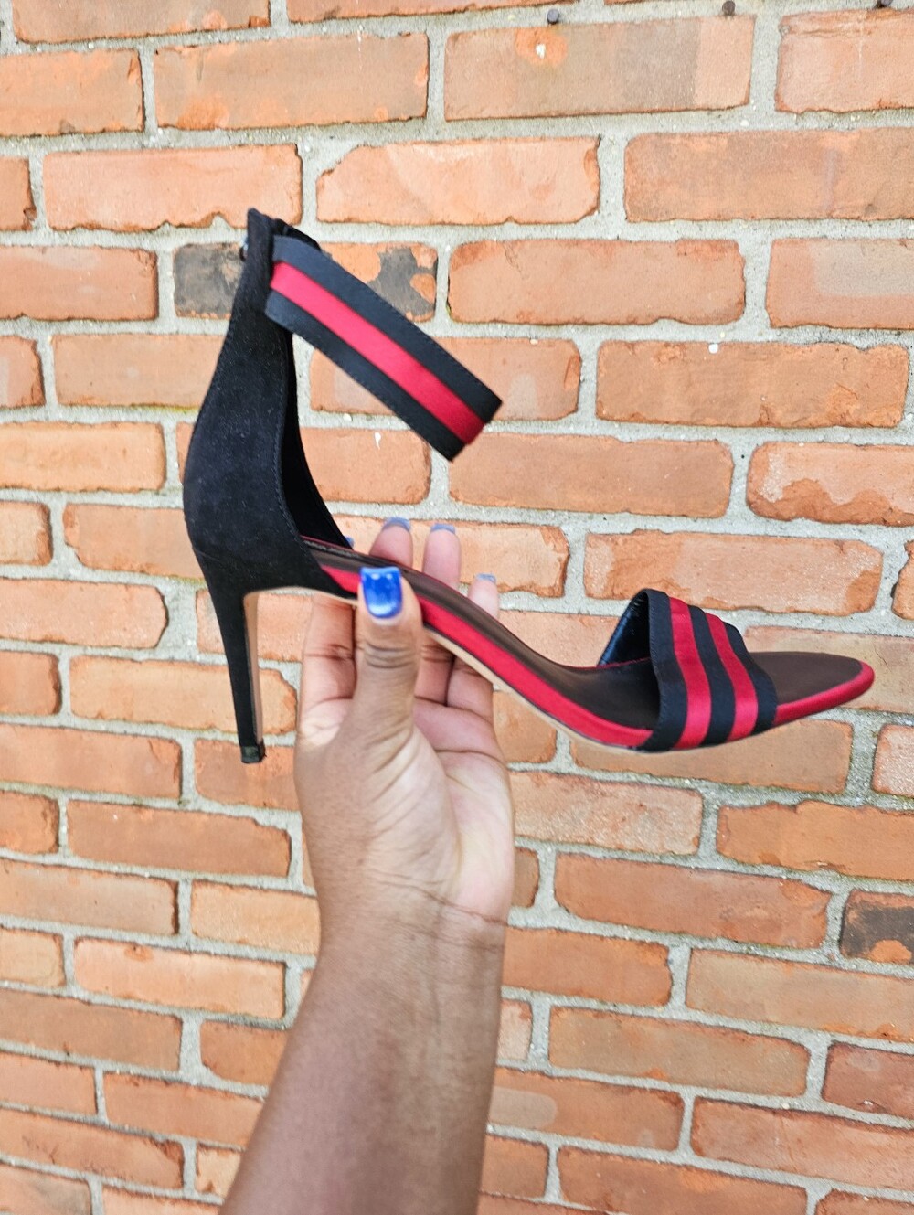 Zara Basic Collection Red & Black Striped Ankle-Strap Heels – EU 41